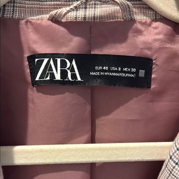 Zara Pink Plaid Blazer Linen Blend Notched Lapels size 8 - Picture 2 of 9